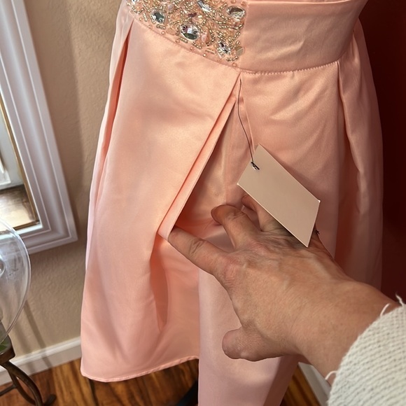 NEW Lulus Satin Light Pink Trendy Skater Dress with Rhinestones - Picture 7 of 15